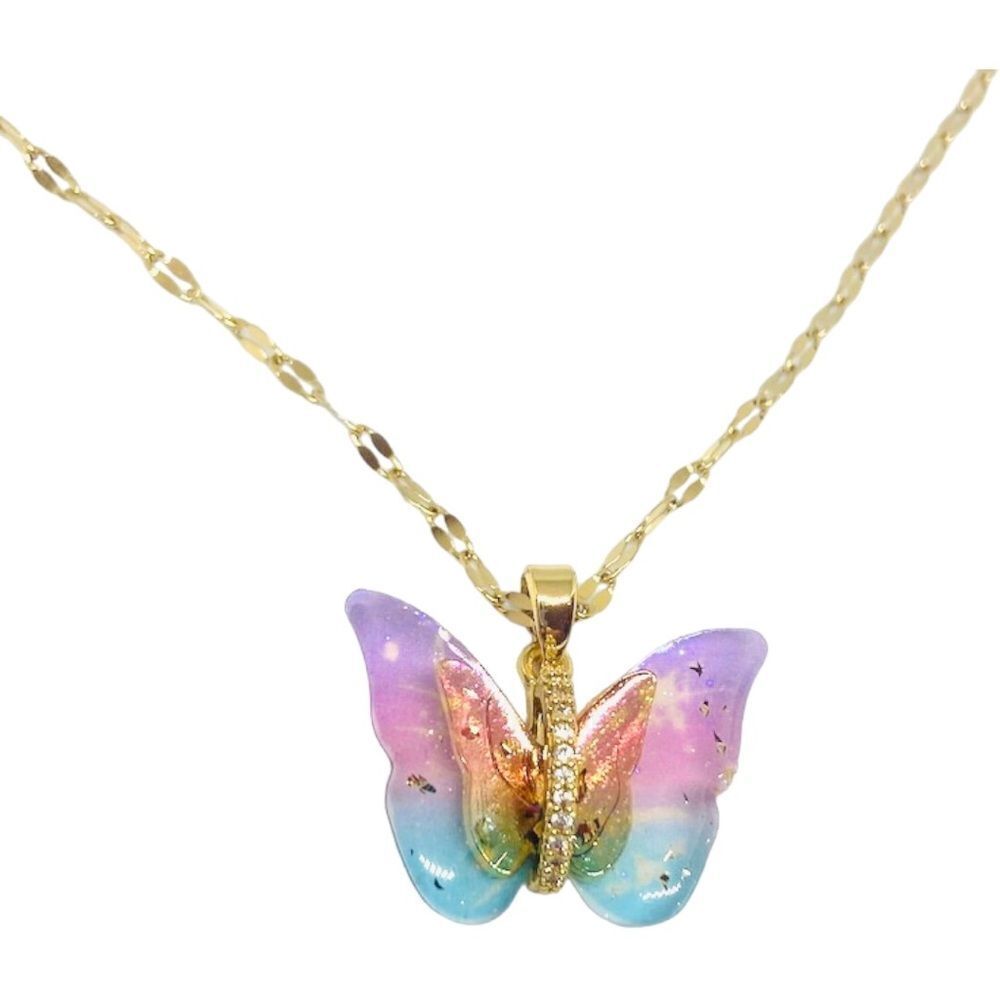Butterfly Pink Green Gold Plated Necklace - Picture 7 of 13